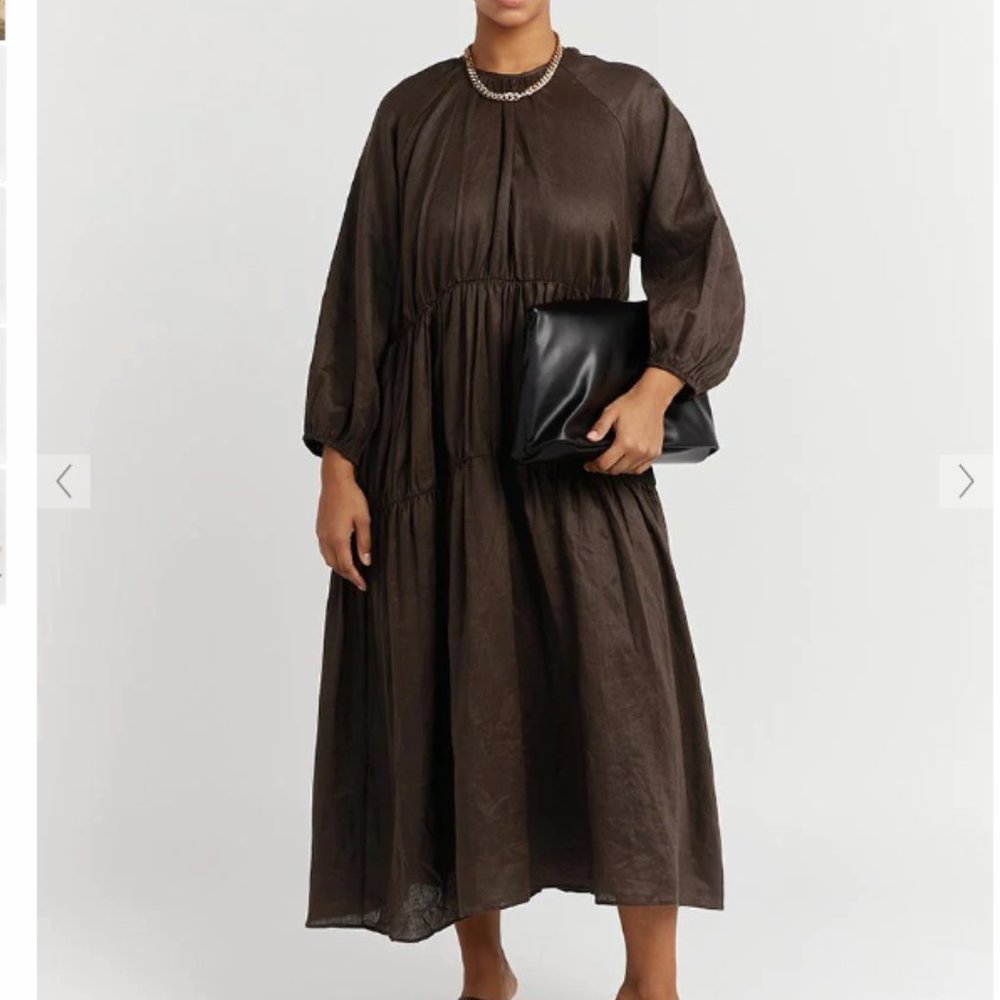 Dissh Noah Dark Choc Linen Midi Dress US 2